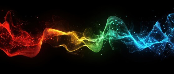 Game background visuals of glowing neon waves forming abstract shapes and patterns on a black wallpaper AI generated image