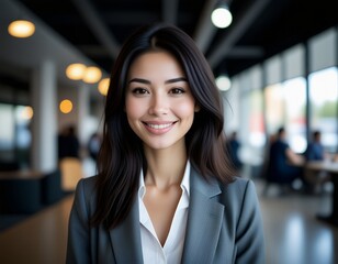 Naklejka premium Confident Businesswoman Portrait Office Background Smiling Woman