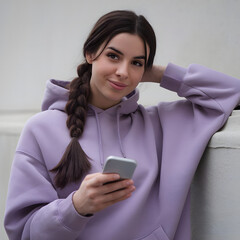 Confident Smile in Casual Purple Hoodie
