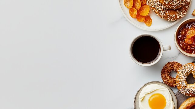 Brunch delighta delicious bagel and coffee setup at home