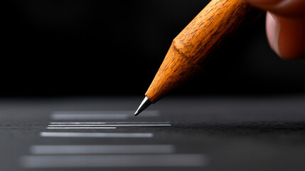 Wooden Pencil and White Lines on Dark Surface