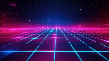 Gaming theme background with futuristic neon lights Digital grid, glowing lines and geometric shapes wallpaper AI generated image