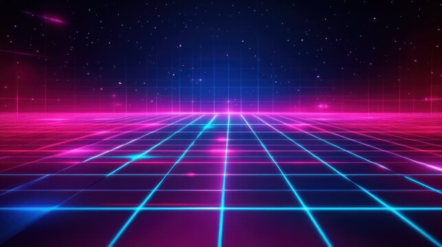 Gaming theme background with futuristic neon lights Digital grid, glowing lines and geometric shapes wallpaper AI generated image