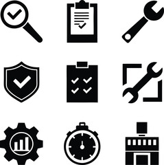 Quality Control Checklist Icons Inspection, Maintenance, and Support