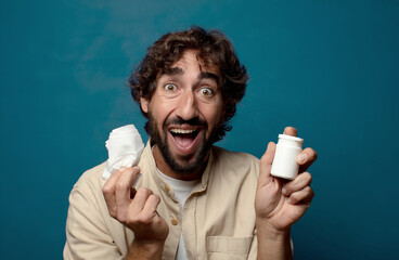 young adult bearded man flu concept