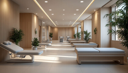 Fototapeta premium State-of-the-art physiotherapy center with advanced equipment and serene design