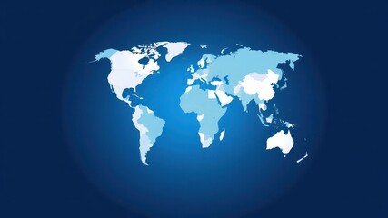 World political map in blue and white colors, suitable for educational and presentation purposes, cartography, background, international relations