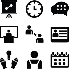 Meeting Icons Presentation, Time, Communication, Collaboration, and Profile