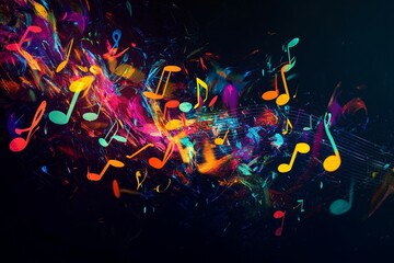 Vibrant abstract artwork; colorful musical notes.