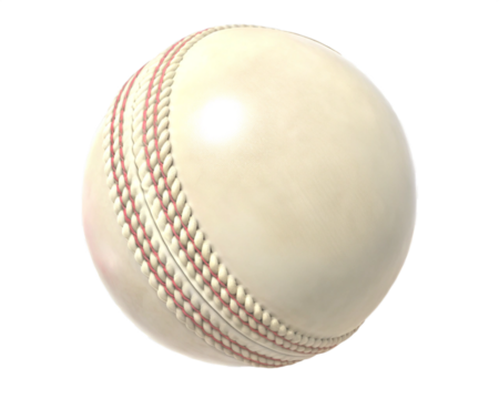 White cricket ball with red stitching. Isolated on transparent background.png