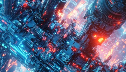 Obraz premium Neon Cityscape: A Cyberpunk Dreamscape