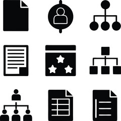 Document Icons Hierarchy, Organization, Chart, Report, Structure, Data, User, Ranking, Management