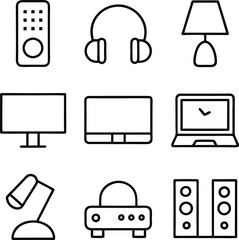 Electronics Icons Remote, Headphones, Lamp, TV, Computer, Speakers