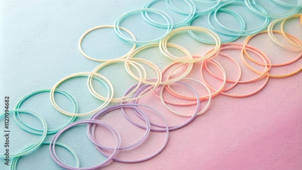 Aufkleber Pastel Colored Rubber Bands Arranged in a Pattern of Overlapping Circles on a Gradient Background