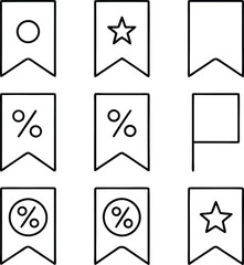 Nine Bookmark Icons Circle, Star, Percentage, Flag, Web Design