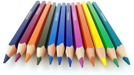 Colorful Art Supplies in a Rainbow Pattern on White Background