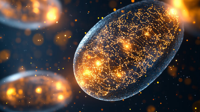 Magnified visualization of vibrant mitochondria network