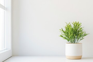 Fototapeta premium Bright and Eco-Friendly Modern Kitchen with Bamboo Countertops and Minimalist White Cabinetry