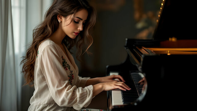 Beautiful woman playing the piano