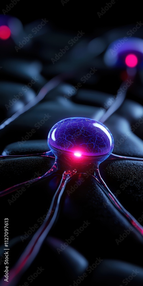 Poster a close-up of glowing, interconnected cells, showcasing vibrant colors and intricate structures, rep