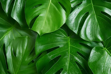 Fototapeta premium Lush Green Monstera Leaves Background