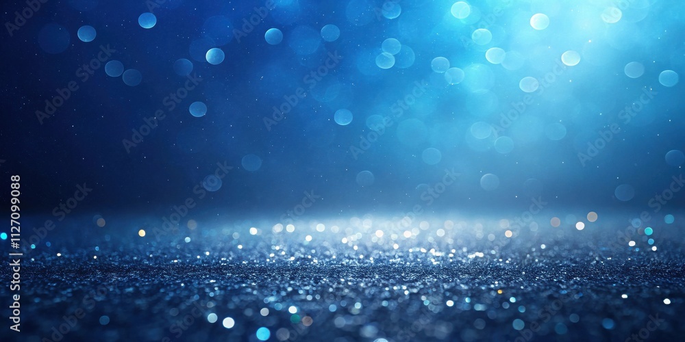 Poster A blue glitter background with bokeh lights and a gradient effect for creating a festive, elegant, or magical mood.