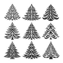 Christmas Tree Bundle Silhouette Set with Perfect White Background