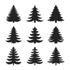 Bundle of Christmas Tree Silhouettes with White Background