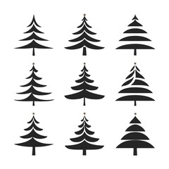 Set of Christmas Tree Silhouettes with Isolated Background