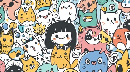 Manga or anime comic emoticon element graphic effects hand drawn doodle vector illustration set isolated on dotted background. Sticker style manga doodle line expression scribble anime mark collection