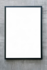 Black wooden frame poster mockup on grey concrete wall