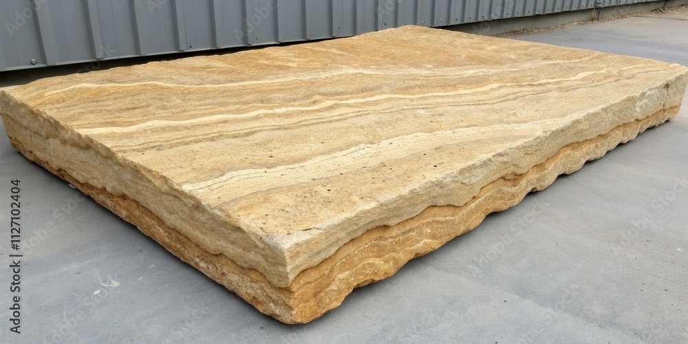 Leinwandbilder a large, rectangular slab of layered, tan sandstone with visible striations and a rough texture rest