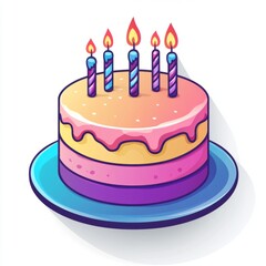 Multicolored Birthday Cake with Candles