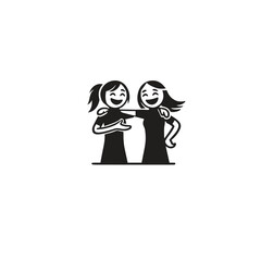 A simple, cheerful illustration of two friends joyfully embracing one another, conveying warmth, happiness, and friendship. Perfect for themes related to connection, companionship, and positive relati