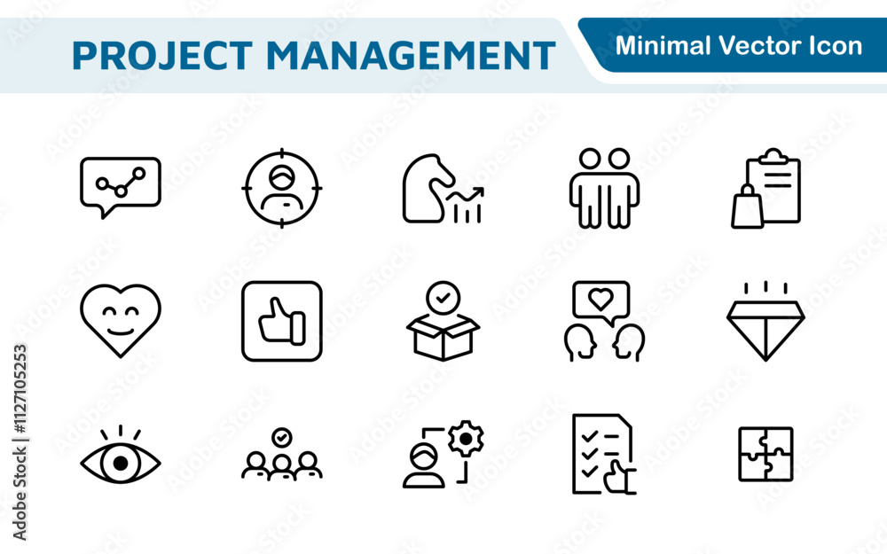 Poster project management web icons in line style. outline icon collection related to schedule, human resou