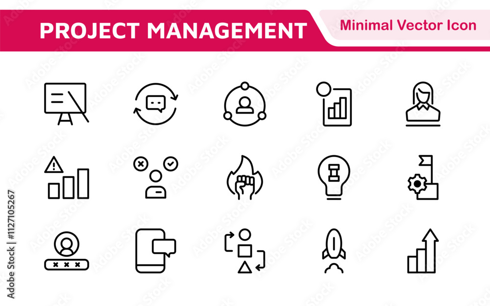 Poster project management web icons in line style. outline icon collection related to schedule, human resou