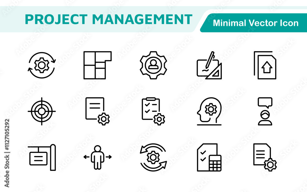 Poster project management web icons in line style. outline icon collection related to schedule, human resou