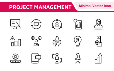 Project Management web icons in line style. Outline icon collection related to Schedule, human resource, management, development, planning, and more.