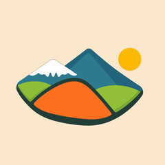 Minimalist Mountain Scene with Snow-Capped Peak and Yellow Sun