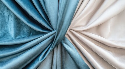 Obraz premium Elegant Fabric Texture Displaying Shades of Blue and Cream