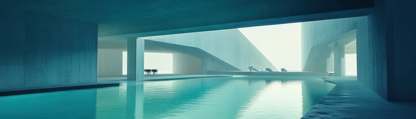 Naklejka premium Serene Aquatic Sanctuary: Modern Architecture Reflecting in a Tranquil Pool