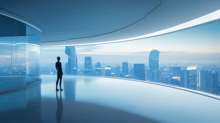 Fototapeta premium Gazing Over the Futuristic Cityscape from a Glassy Observation Deck