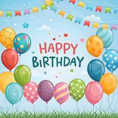 happy birthday background with realistic balloons
