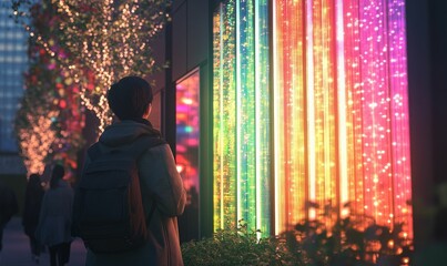 Obraz premium Person admires colorful illuminated nighttime display.