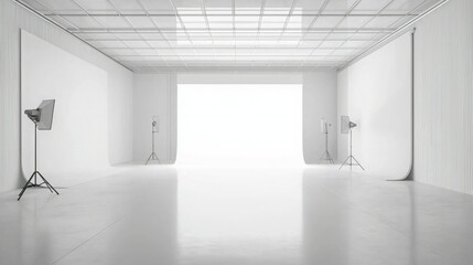 Fototapeta premium Bright white studio with clean background. 