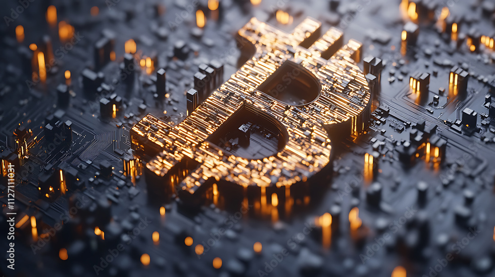 Poster decentralized finance trend exploring digital blockchain wallets in a futuristic tech environment