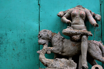 Broken idol of goddess durga in streets