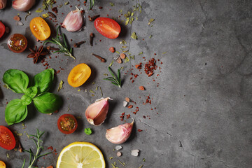 A background with different spices with copy space