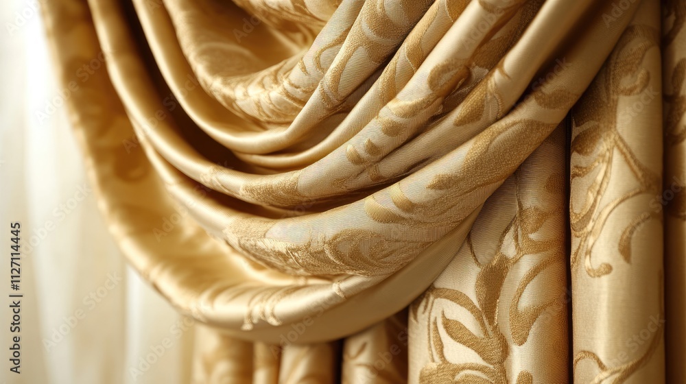 Poster elegant golden drapes with intricate patterns and textures