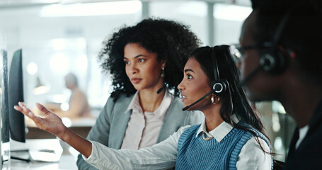 People, call center and advice with customer support, training and help for computer teamwork....